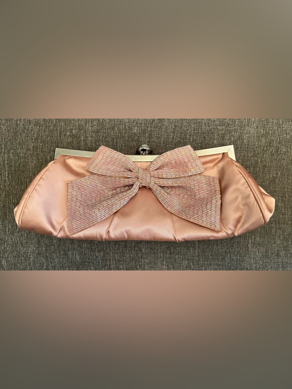 Elegant Pink Satin Clutch with Beaded Bow Kate Landry
